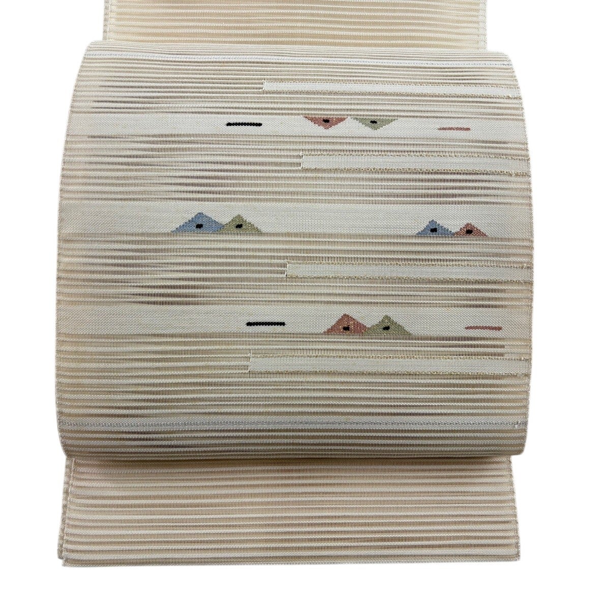 名古屋帯 秀品 夏帯 幾何学模様 よろけ縞 クリーム 正絹｜中古・古着