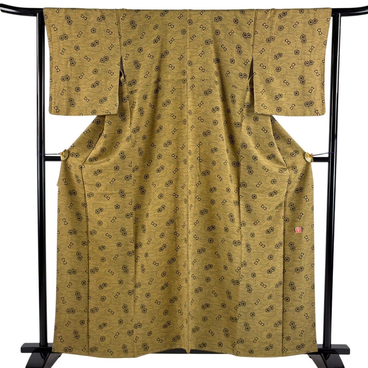 RK408アンティーク子供着物着丈94センチ裄丈40センチ正絹美品 美品】 小紋 身丈159cm 裄丈64cm M 袷 花井幸子 落款あり 波頭 分銅