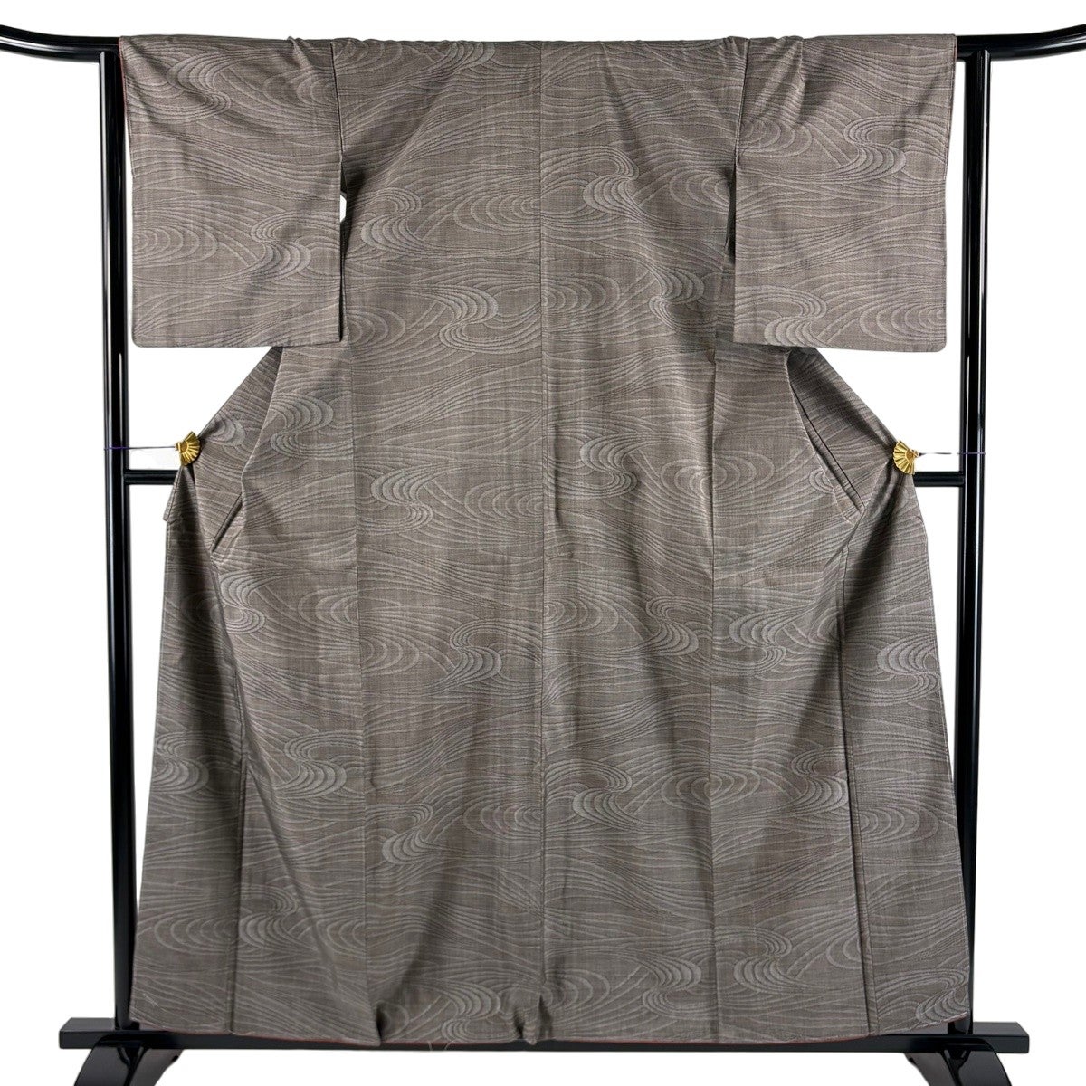 美品】 大島紬 身丈160cm 裄丈64cm M 袷 純泥染 証紙あり 波 灰茶 正絹