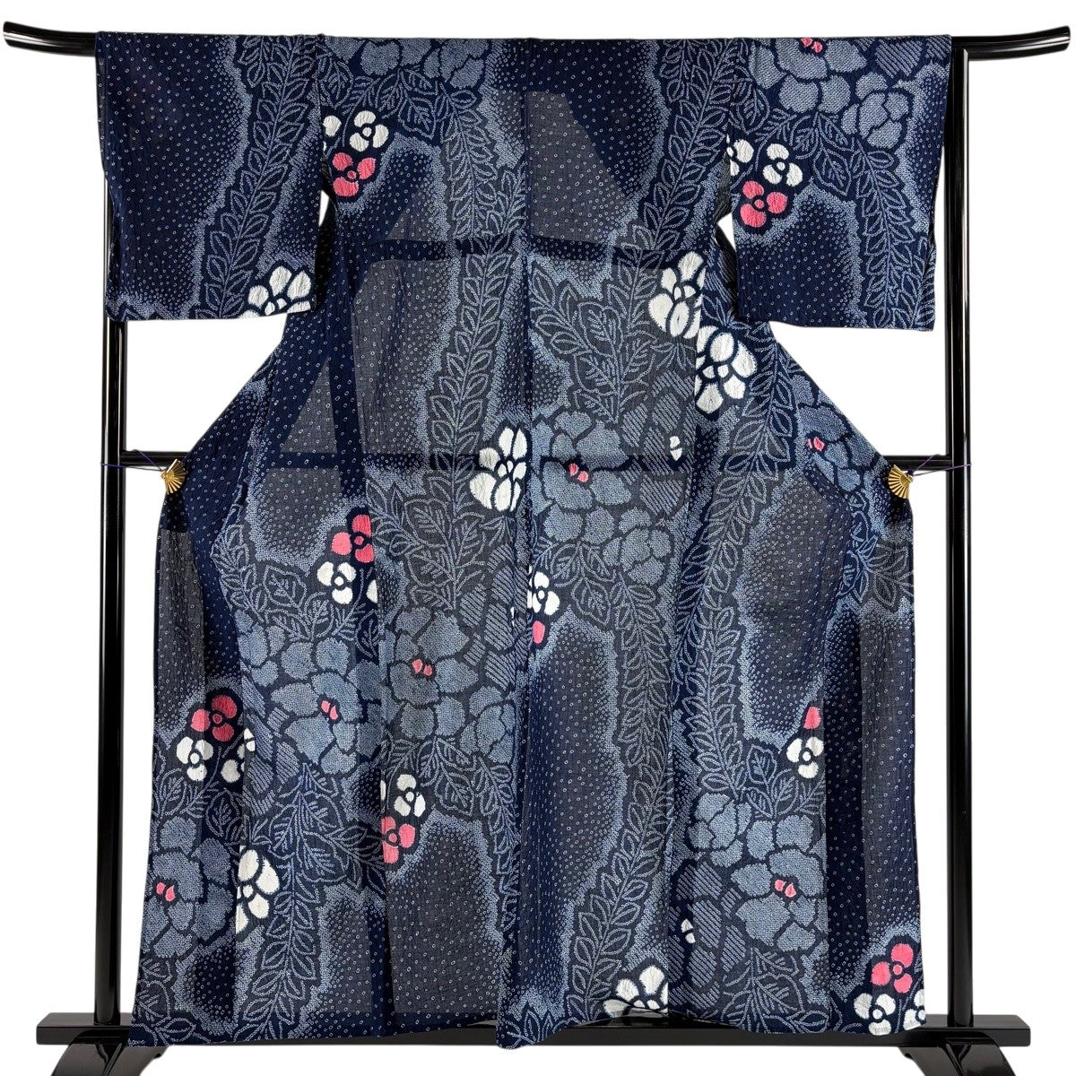 絞り浴衣　身丈157.5 裄66.5 ブルー系　197 浴衣 身丈157cm 裄丈66.5cm M 絞り浴衣 草花 藍色 綿 名品｜中古・古着
