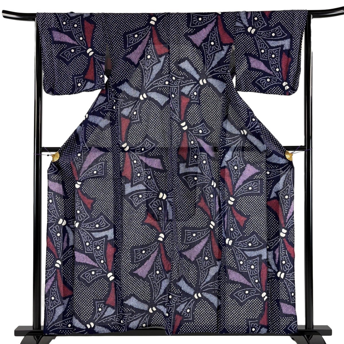 美品】 浴衣 身丈159.5cm 裄丈65.5cm M 絞り浴衣 束ね熨斗 濃紺 綿