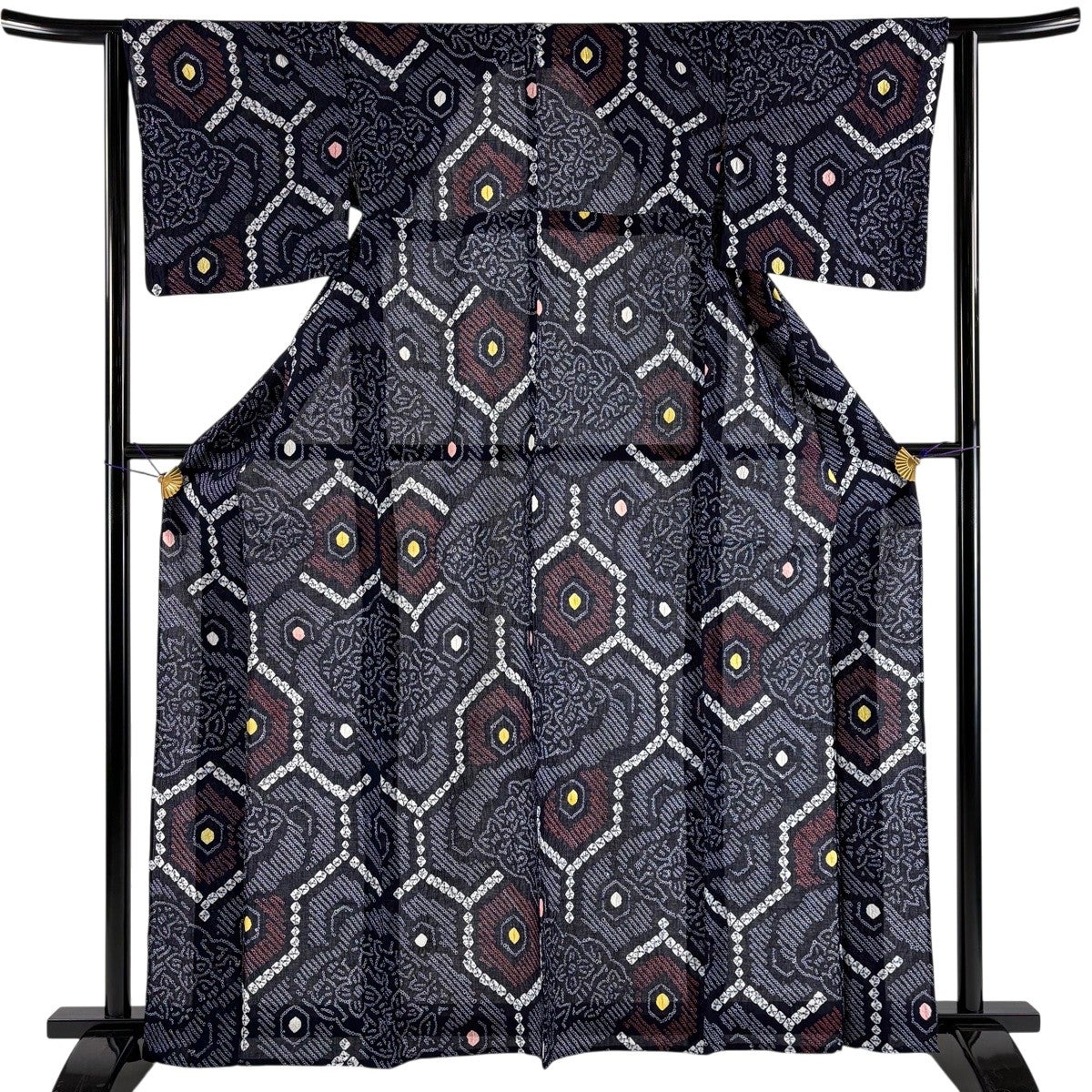 美品】 浴衣 身丈159cm 裄丈65cm M 絞り浴衣 草花 濃紺 綿 名品｜中古