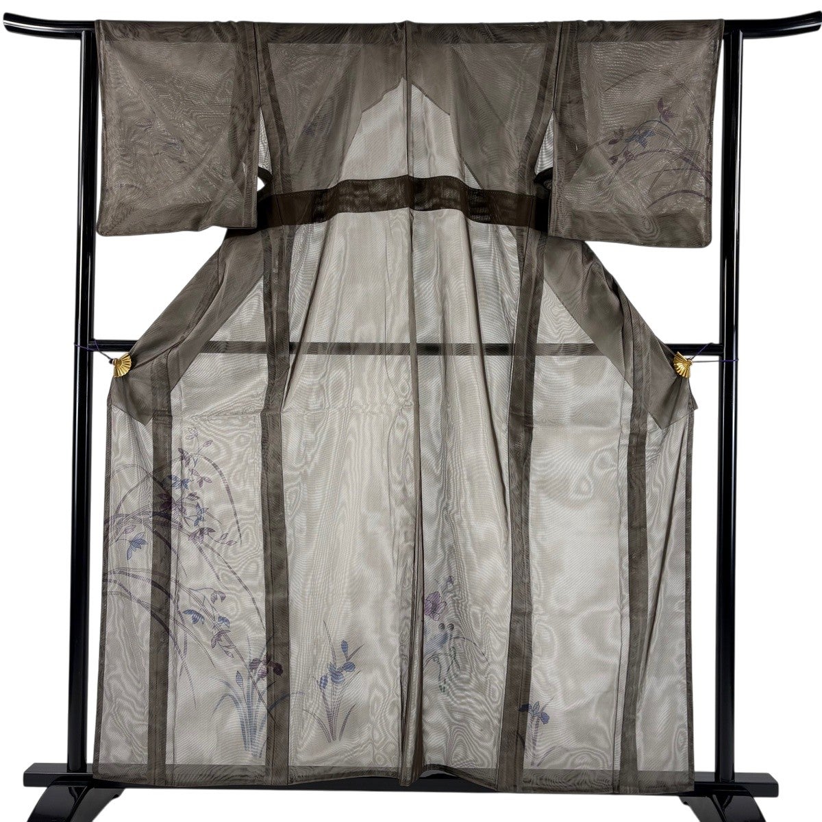 付下げ 身丈159cm 裄丈64cm M 紗袷 草花 金彩 茶色 正絹 名品｜中古