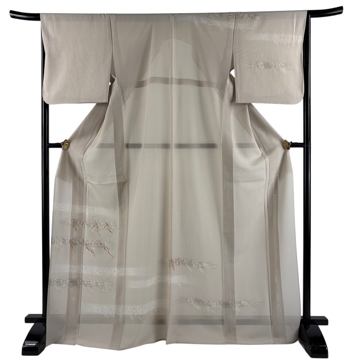 美品】 訪問着 身丈169cm 裄丈66cm M 単衣 葉柄 波 金糸 金彩 ベージュ