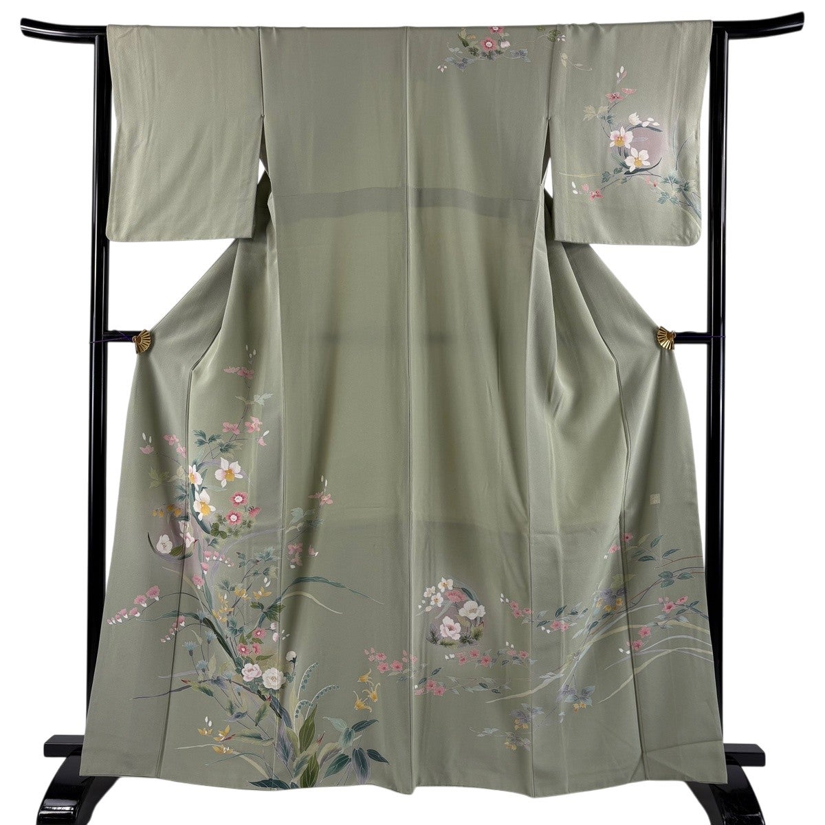 美品】 訪問着 身丈164cm 裄丈63.5cm S 袷 落款あり 花丸文 草花