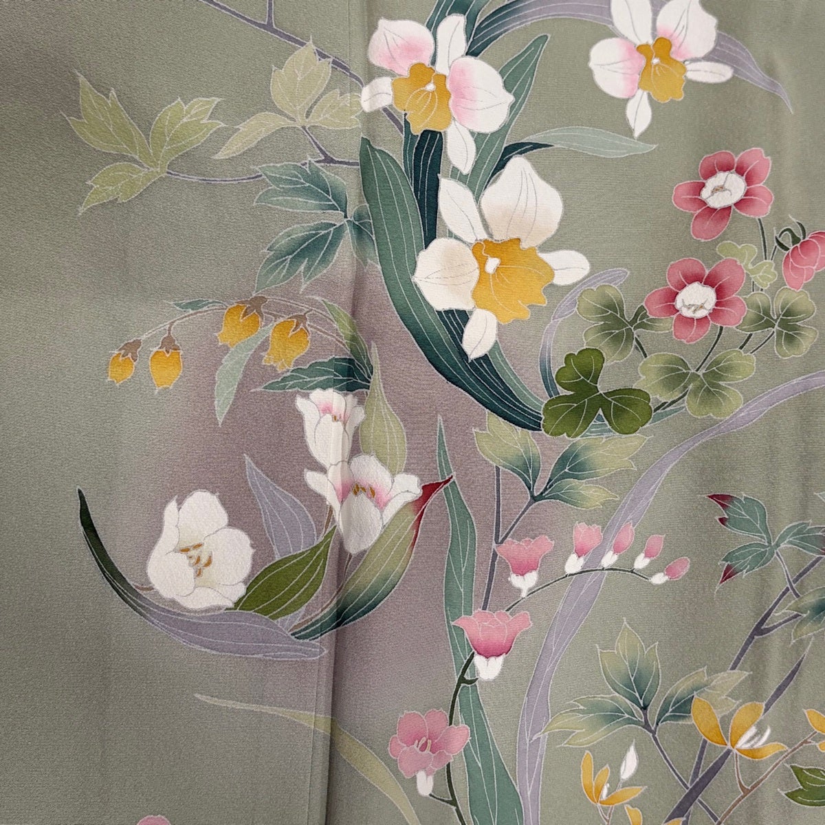 美品】 訪問着 身丈164cm 裄丈63.5cm S 袷 落款あり 花丸文 草花