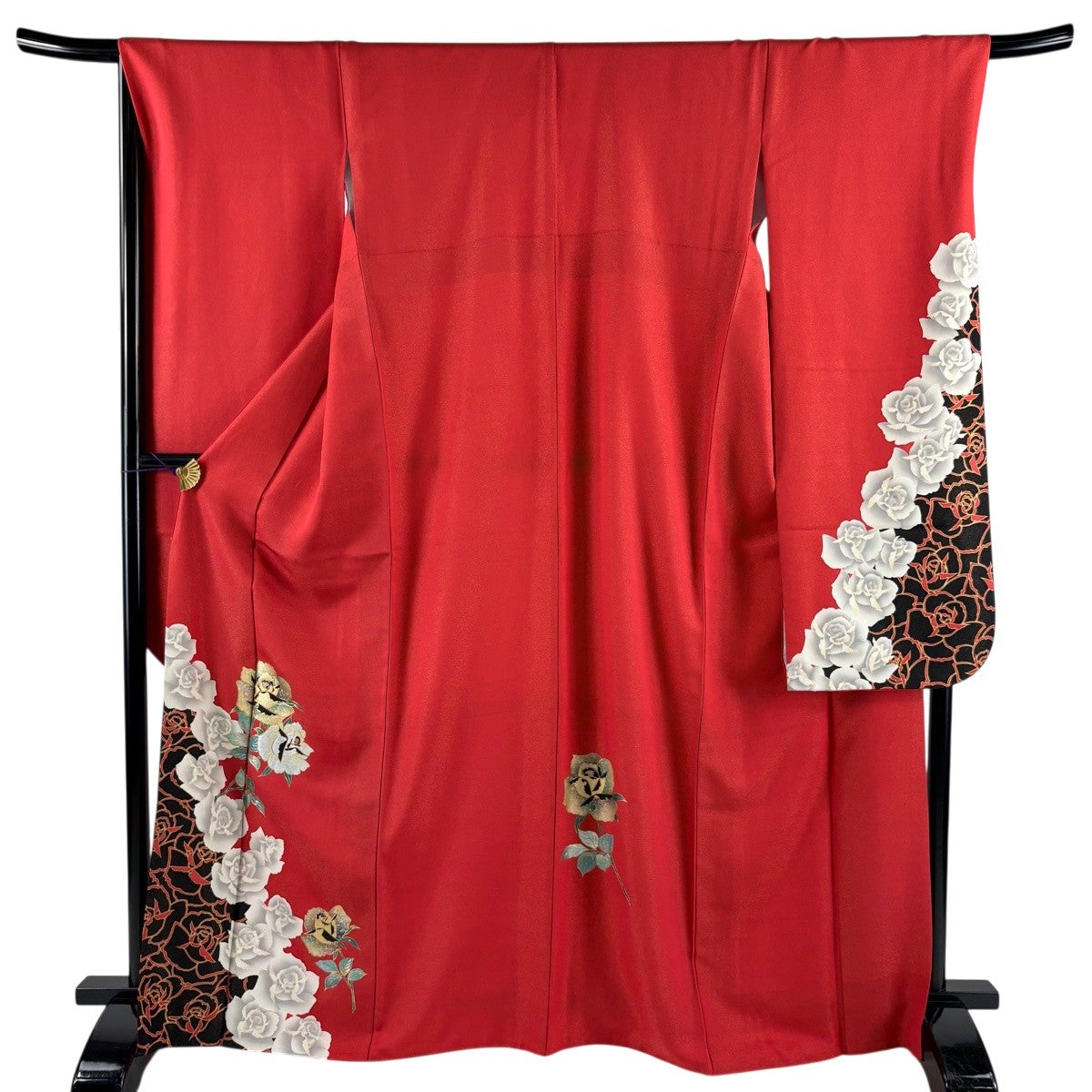 振袖 身丈167cm 裄丈68cm L 袷 薔薇 金銀彩 金通し 赤 正絹 名品｜中古