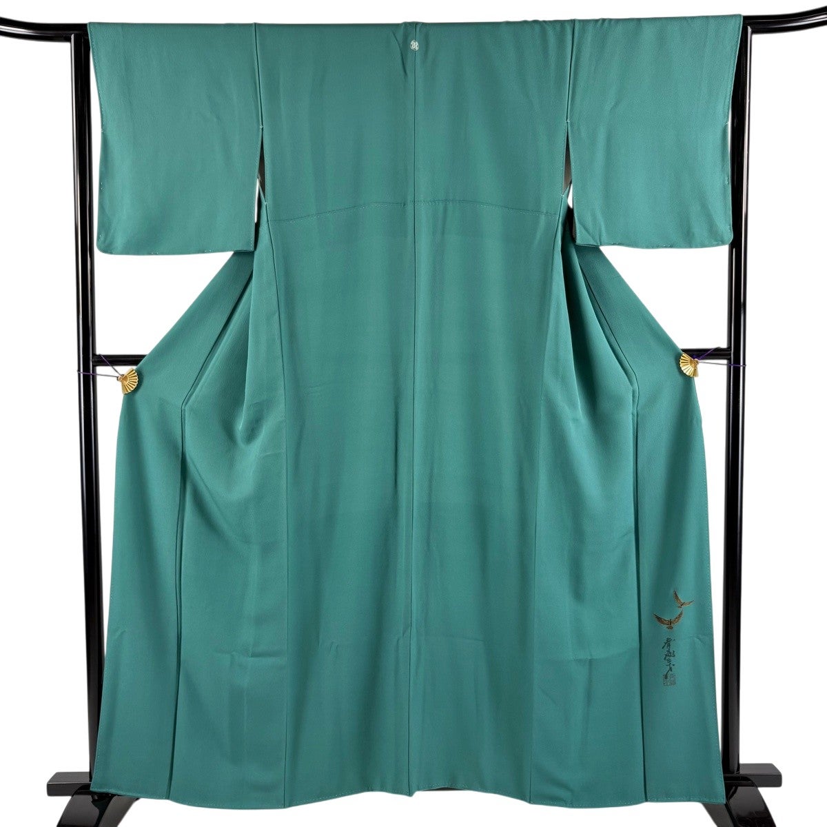 色無地 身丈158.5cm 裄丈64cm M 袷 斉藤三才 落款あり 緑 正絹 名品 一