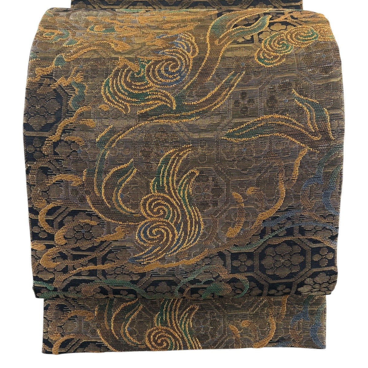 袋帯　フォーマル　正絹　六通柄　蜀江花文　金糸　箔 美品】 袋帯 秀品 蜀江文 花鳥 金糸 箔 金色 六通 正絹｜中古・古着