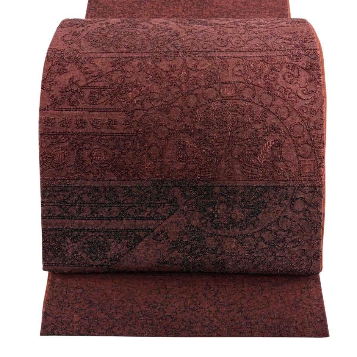美品】 袋帯 秀品 紬地 草花 相良刺繍 赤紫 お太鼓柄 正絹｜中古・古着