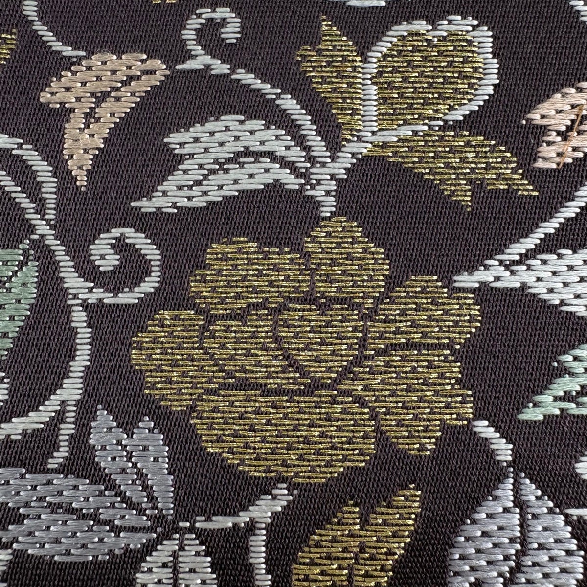 美品】 名古屋帯 名品 花唐草 金糸 茶紫 正絹｜中古・古着・リサイクル
