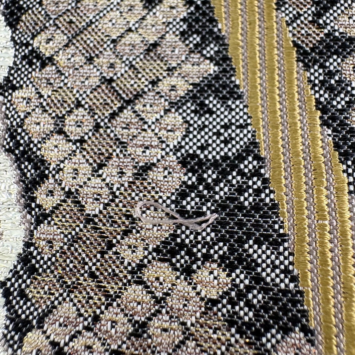 美品】 袋帯 名品 波頭 網目 箔 灰紫 六通 正絹｜中古・古着