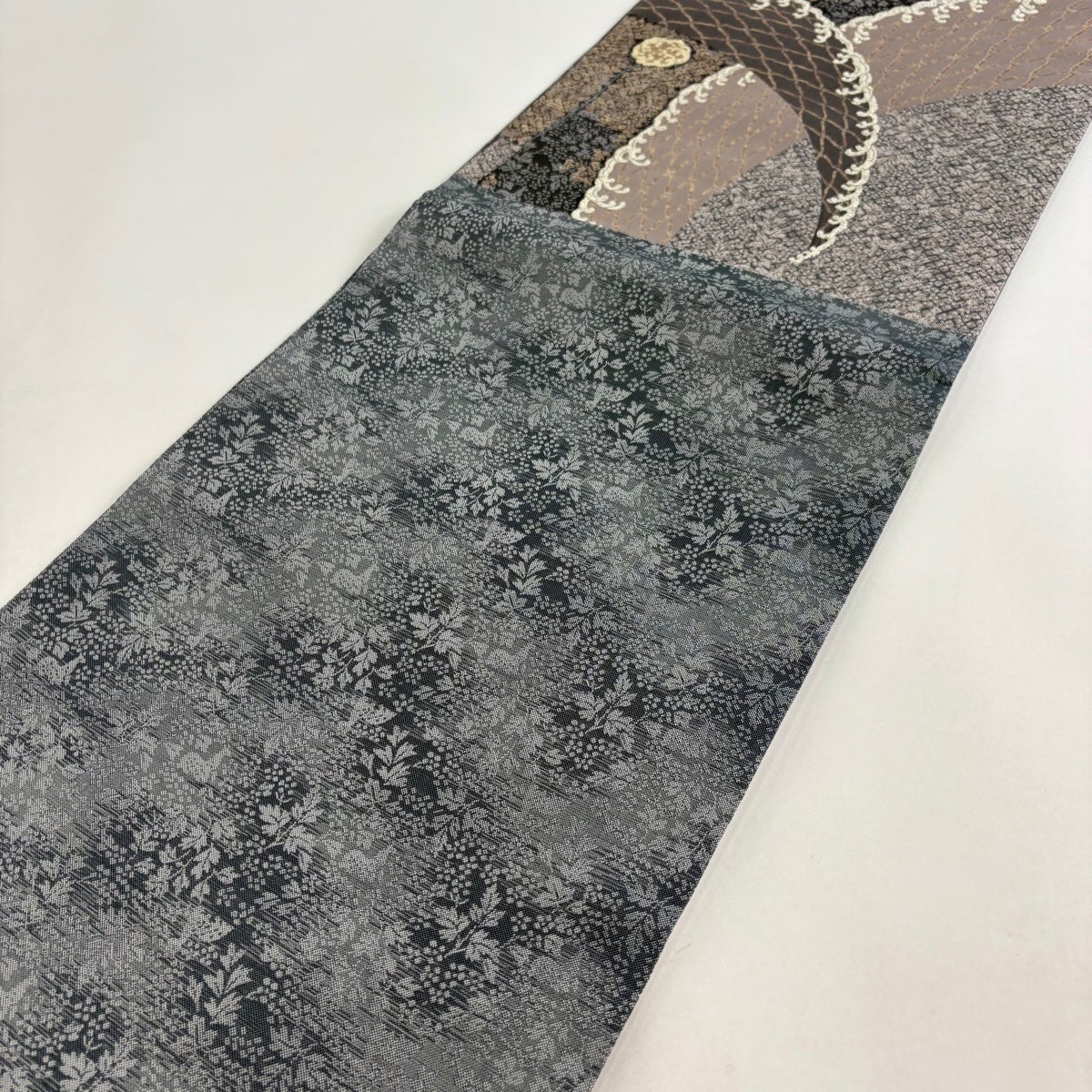 美品】 袋帯 名品 波頭 網目 箔 灰紫 六通 正絹｜中古・古着