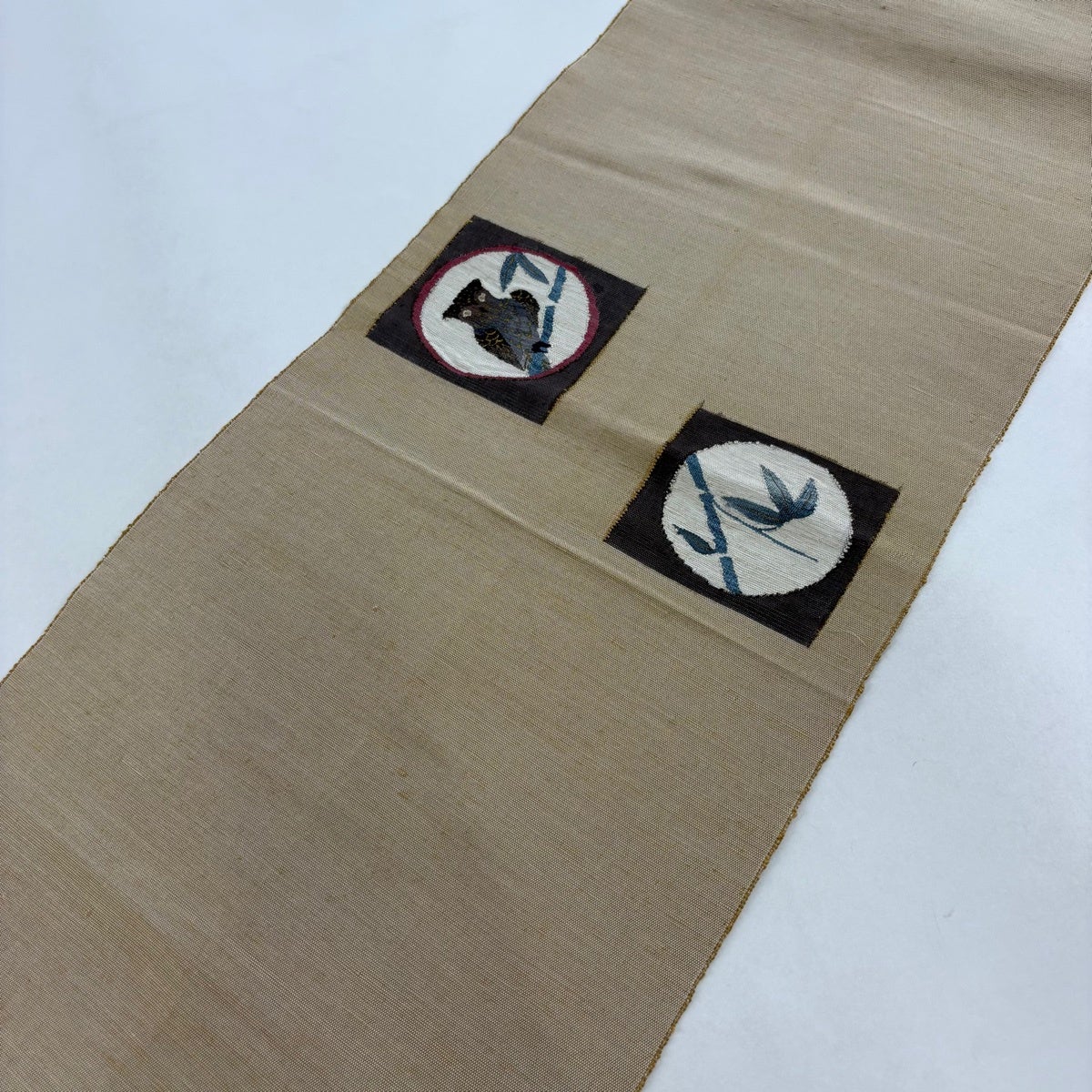 名古屋帯 名品 松葉仕立て 八寸名古屋帯 紬地 ミミヅク 笹 金彩