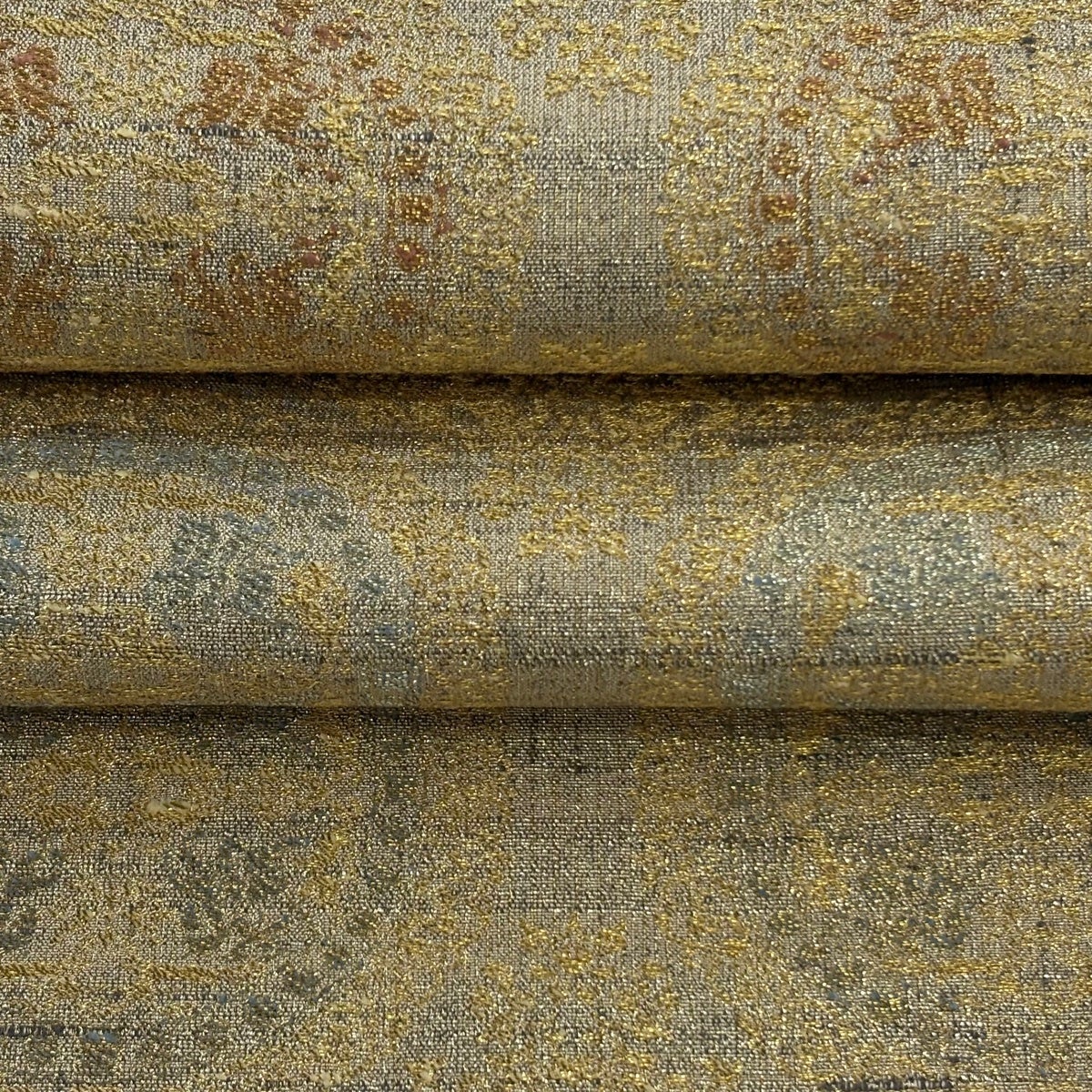 美品】 袋帯 逸品 桝屋高尾 落款あり ねん金綴錦 狩猟文 幾何学 箔