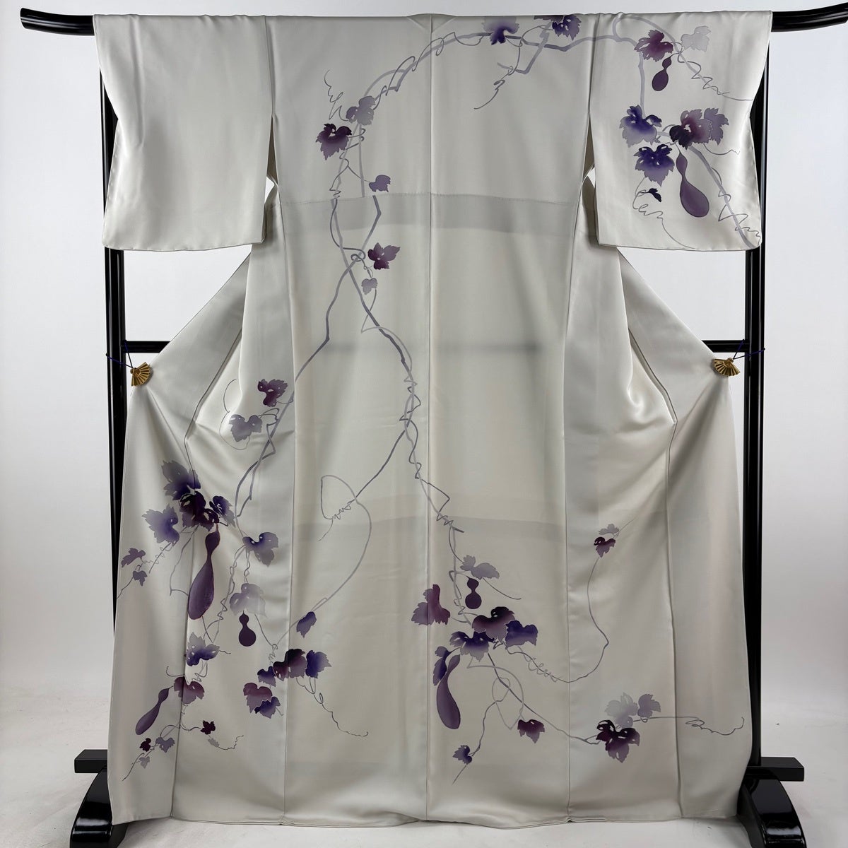 訪問着 身丈170.5cm 裄丈68cm L 袷 袋帯セット 瓢箪 金糸 灰白 正絹