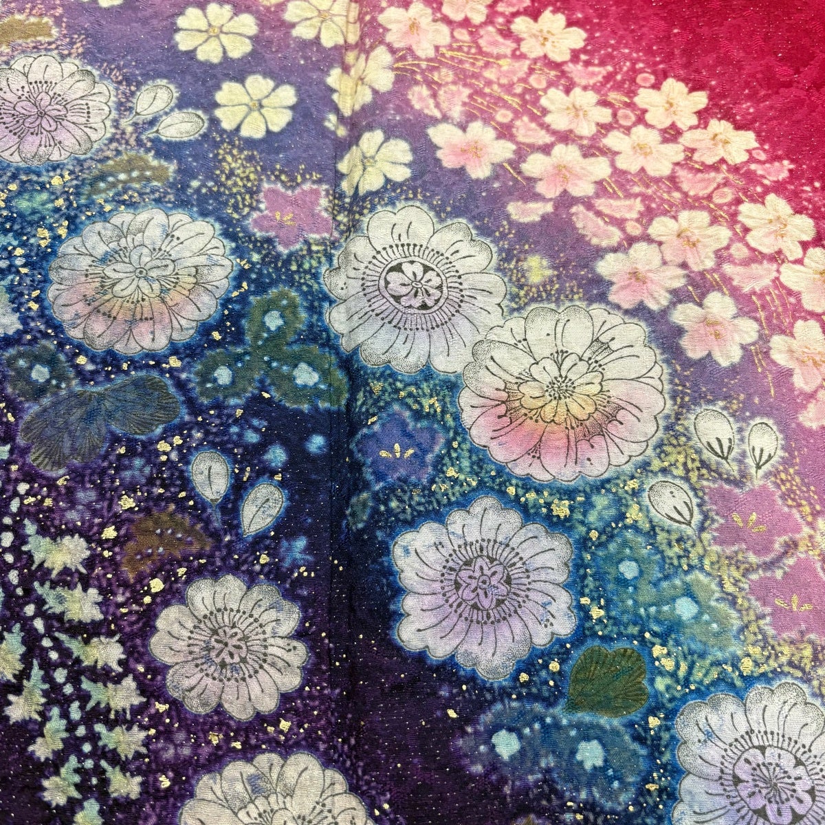 美品】 振袖 身丈171cm 裄丈68.5cm L 袷 袋帯フルセット 辻が花 金彩