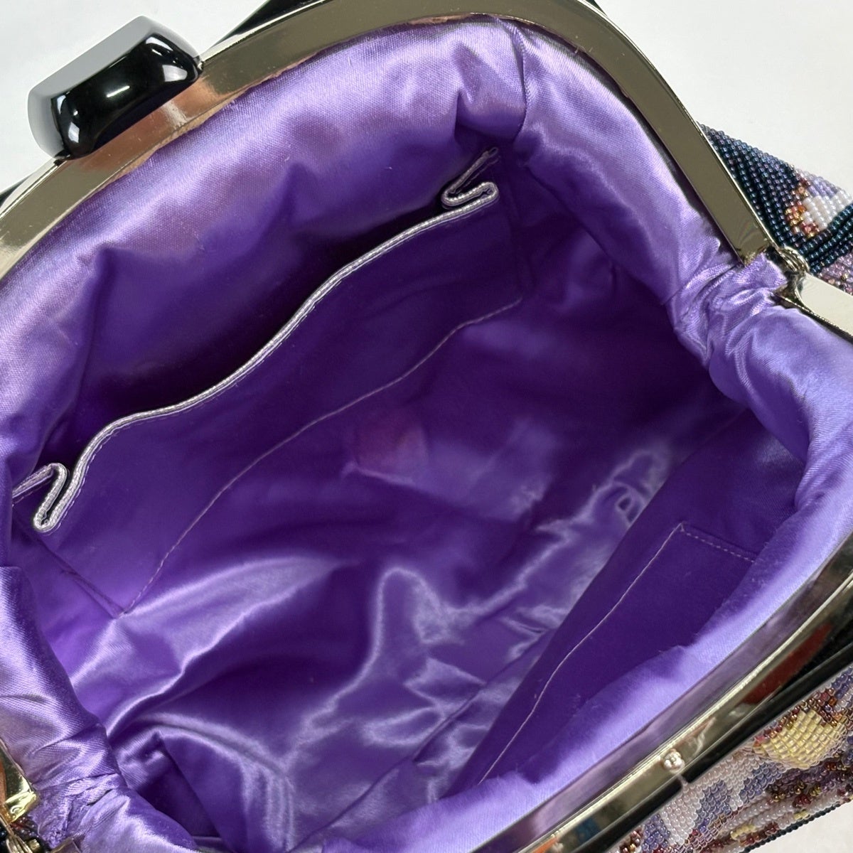 美品】和装バッグ 優品 ビーズバッグ フォーマル 花 幾何学 薄紫