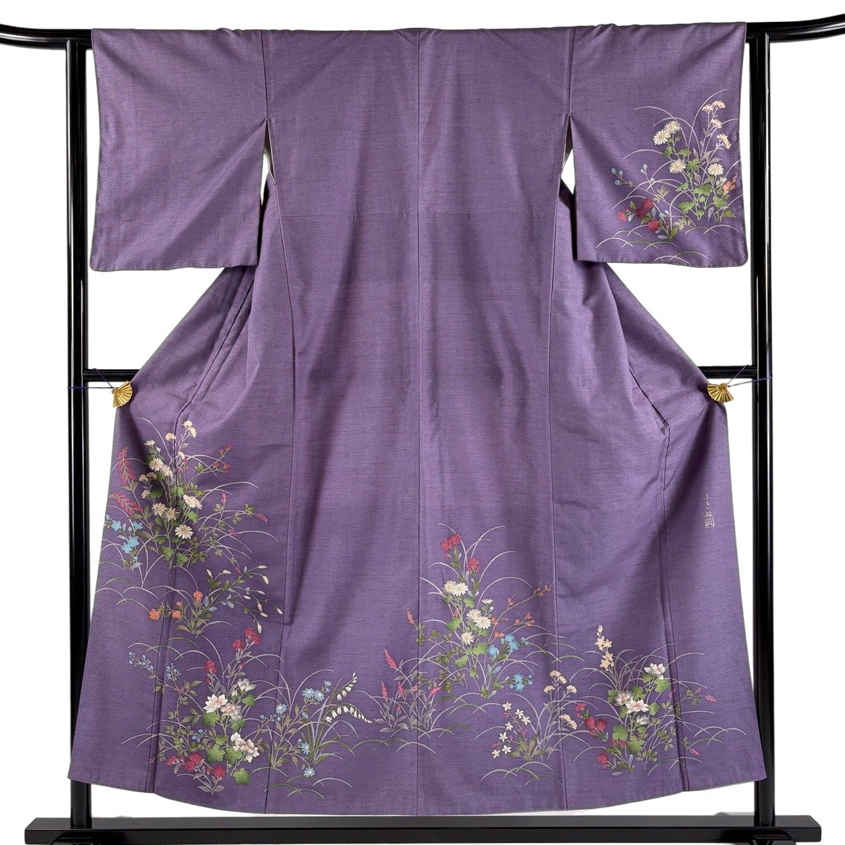 美品】 訪問着 身丈153cm 裄丈62.5cm S 袷 小糸敏 紬地 落款あり 秋草