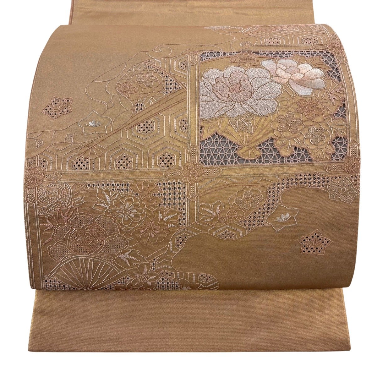 袋帯 名品 辻が花 雲文 箔 茜色 お太鼓柄 正絹｜中古・古着