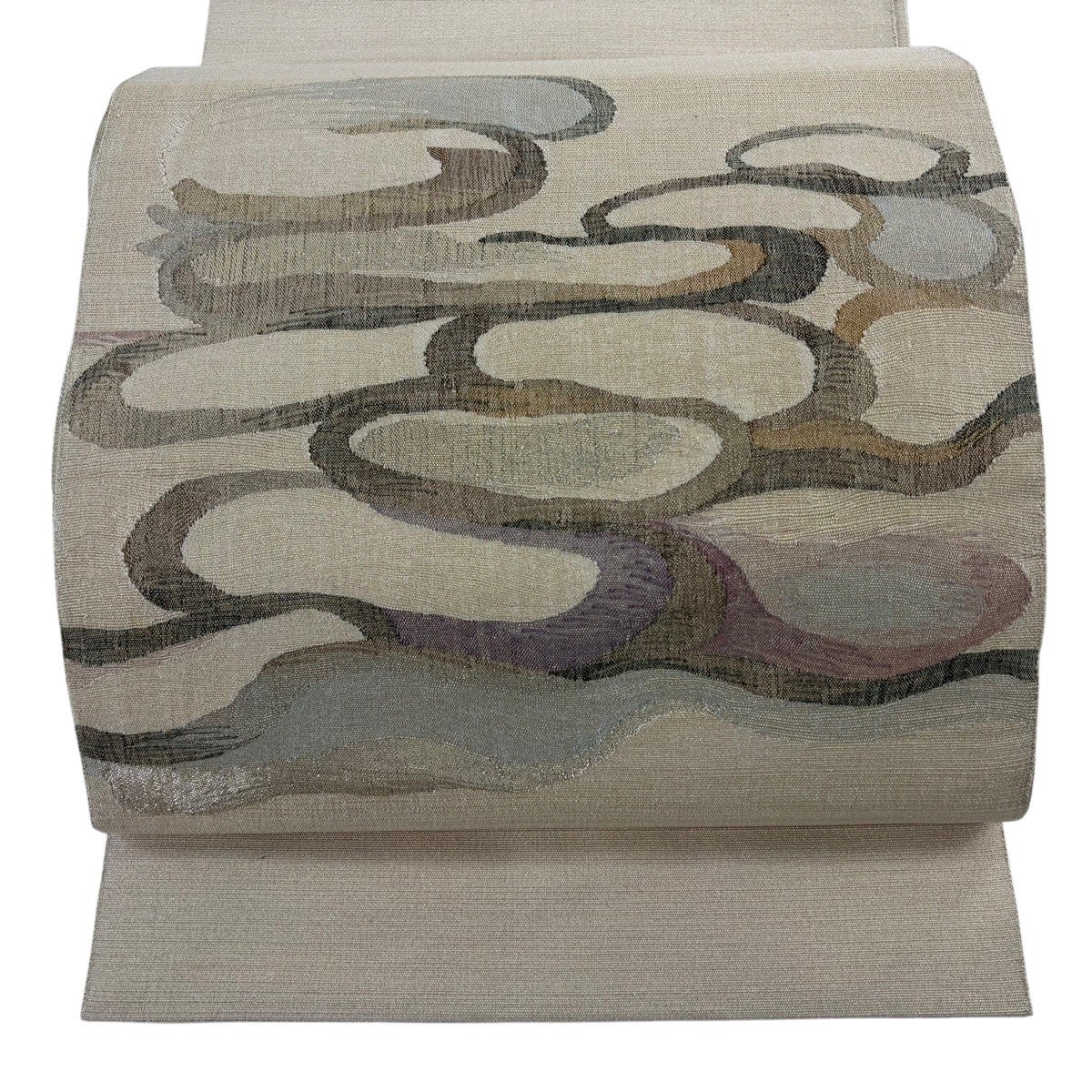 美品】 名古屋帯 秀品 松葉仕立て 八寸名古屋帯 幾何学 金銀糸