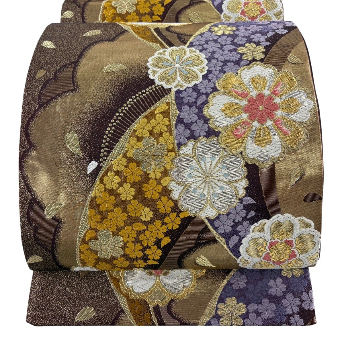 袋帯 秀品 桜 流水 金銀糸 箔 ベージュ 六通 正絹｜中古・古着