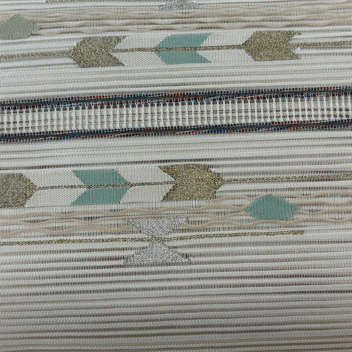 名古屋帯 秀品 夏帯 絽 八寸名古屋帯 松葉仕立て 矢羽根 縞 金銀糸