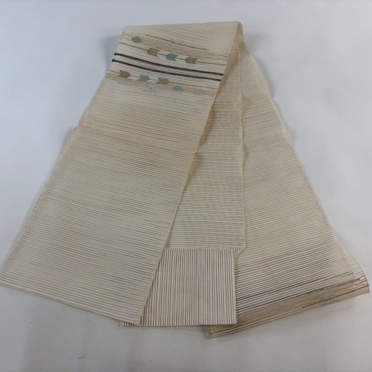名古屋帯 秀品 夏帯 絽 八寸名古屋帯 松葉仕立て 矢羽根 縞 金銀糸