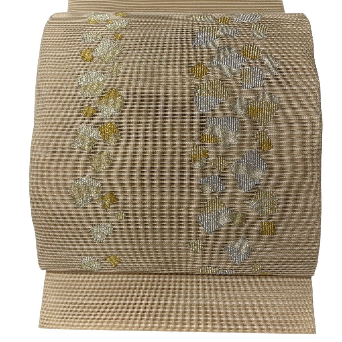 美品】 名古屋帯 秀品 夏帯 絽 八寸名古屋帯 松葉仕立て 箔散らし柄 金