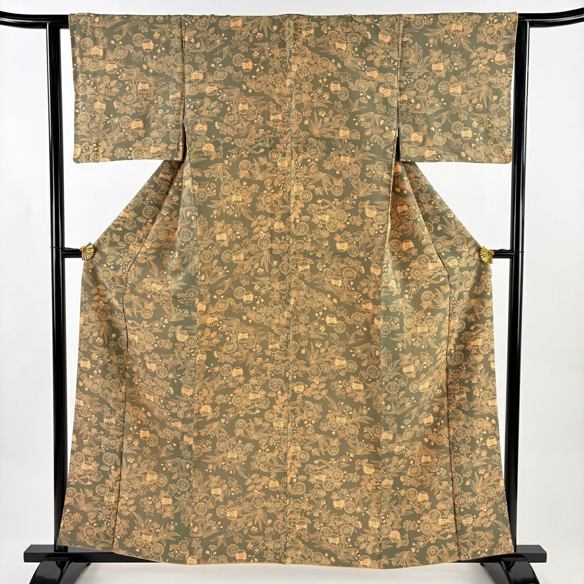 美品】 大島紬 身丈155cm 裄丈62cm S 袷 純泥染 証紙あり 麻の葉 花 焦