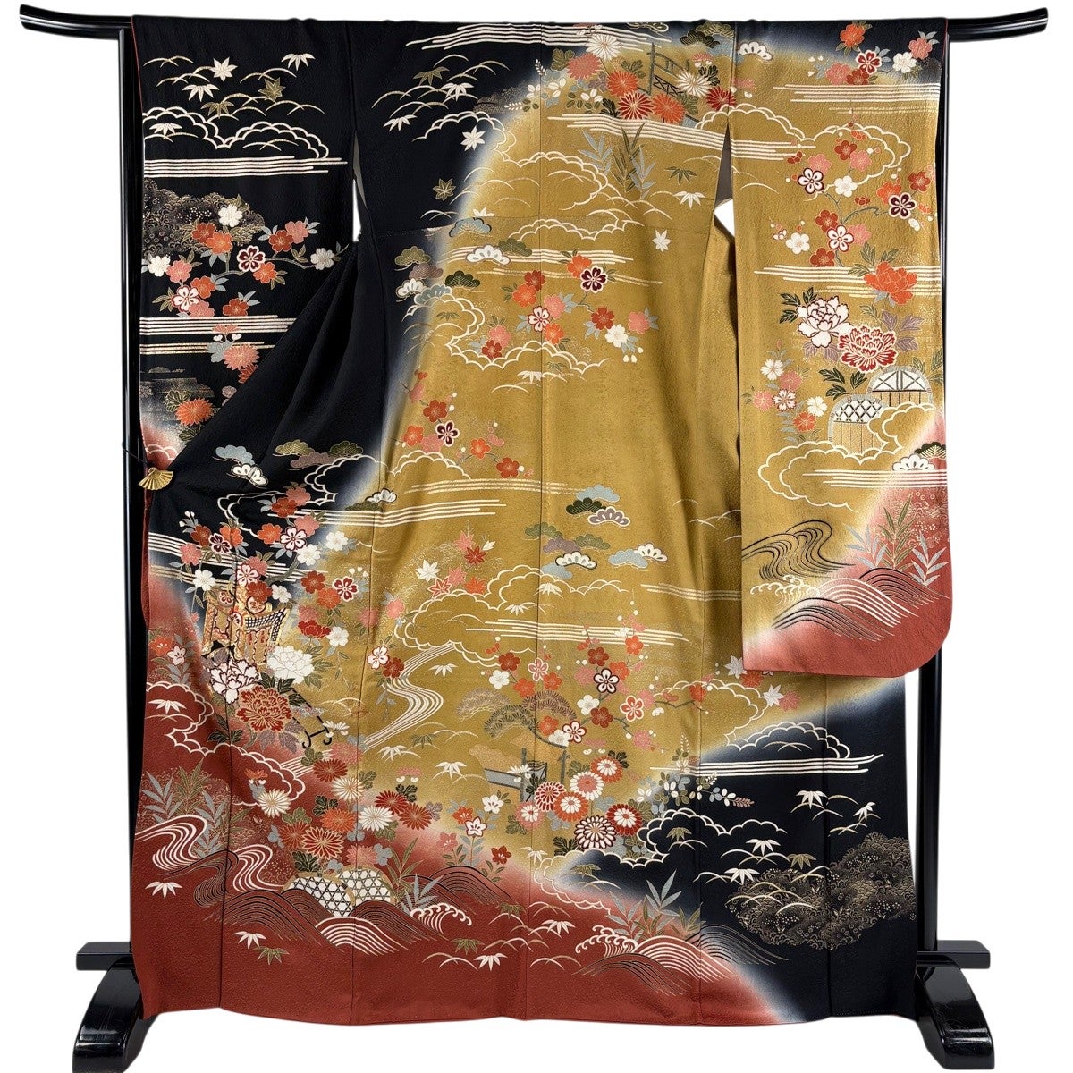 赤ｘ黒　上質絞り　金彩　王道　振袖フルセット　美品　丈166.5 裄69 王道の華やかさと個性が映える、赤×金×黒の絞り振袖
