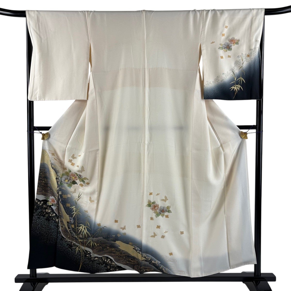 訪問着 身丈154.5cm 裄丈68cm L 袷 椿 霞 金銀彩 螺鈿 クリーム 正絹
