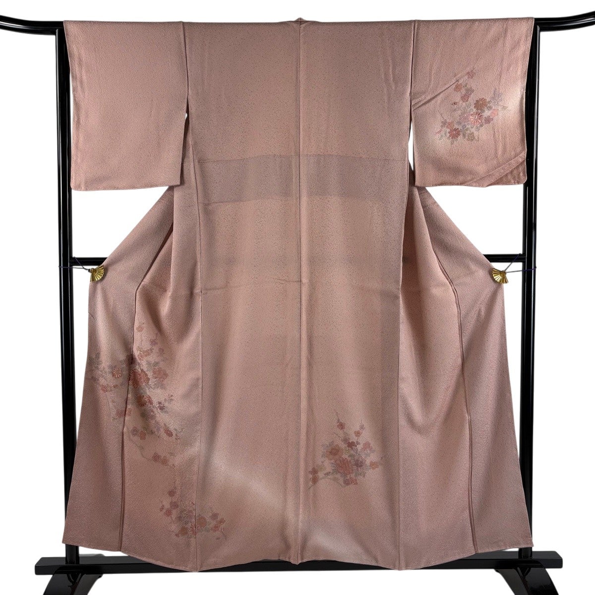 ［3917］訪問着 美品 草花 金彩 ぼかし 反端付 正絹 着物 袷 訪問着 身丈172.5cm 裄丈68cm L 袷 牡丹 草花 金彩 ぼかし 薄青緑 正絹