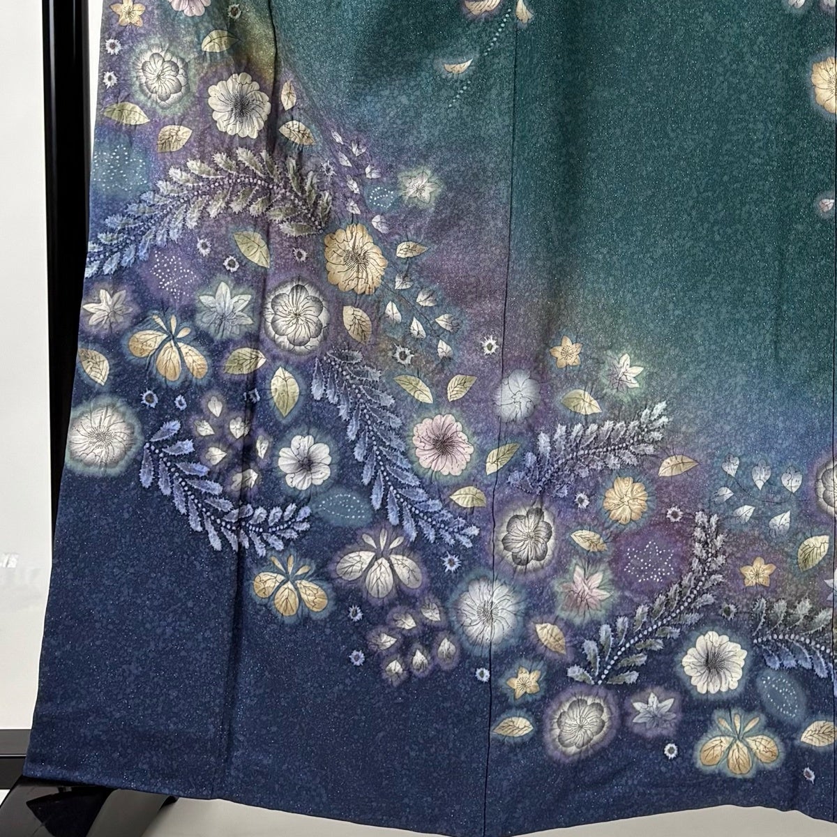 美品】 訪問着 身丈161.5cm 裄丈64cm M 袷 辻が花 銀通し ぼかし 深緑