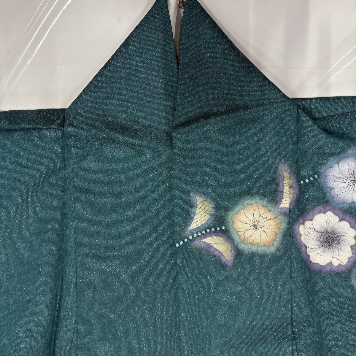 美品】 訪問着 身丈161.5cm 裄丈64cm M 袷 辻が花 銀通し ぼかし 深緑