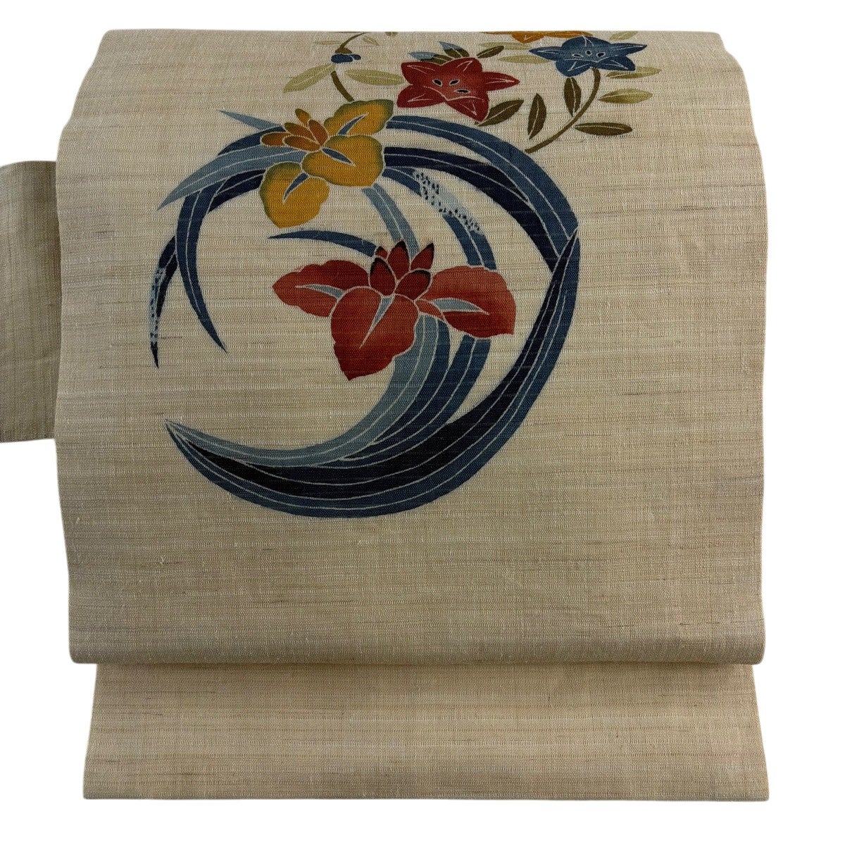 美品】 名古屋帯 秀品 紬地 花丸文 雲文 刺繍 金糸 焦茶色 正絹｜中古