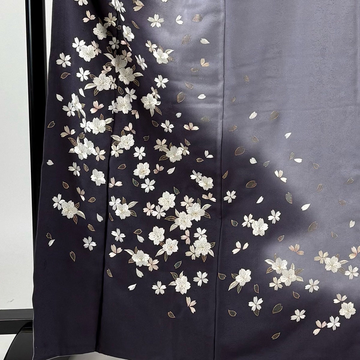 訪問着 身丈166.5cm 裄丈70cm L 袷 桜 花びら 刺繍 金糸 灰紫 正絹