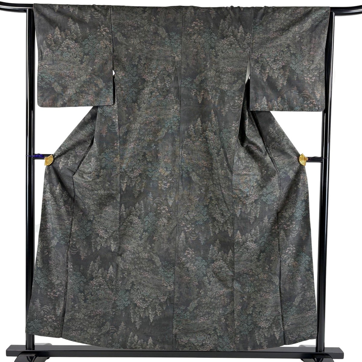 美品】 紬 身丈158cm 裄丈63.5cm S 単衣 絣柄 濃紺 正絹 名品｜中古