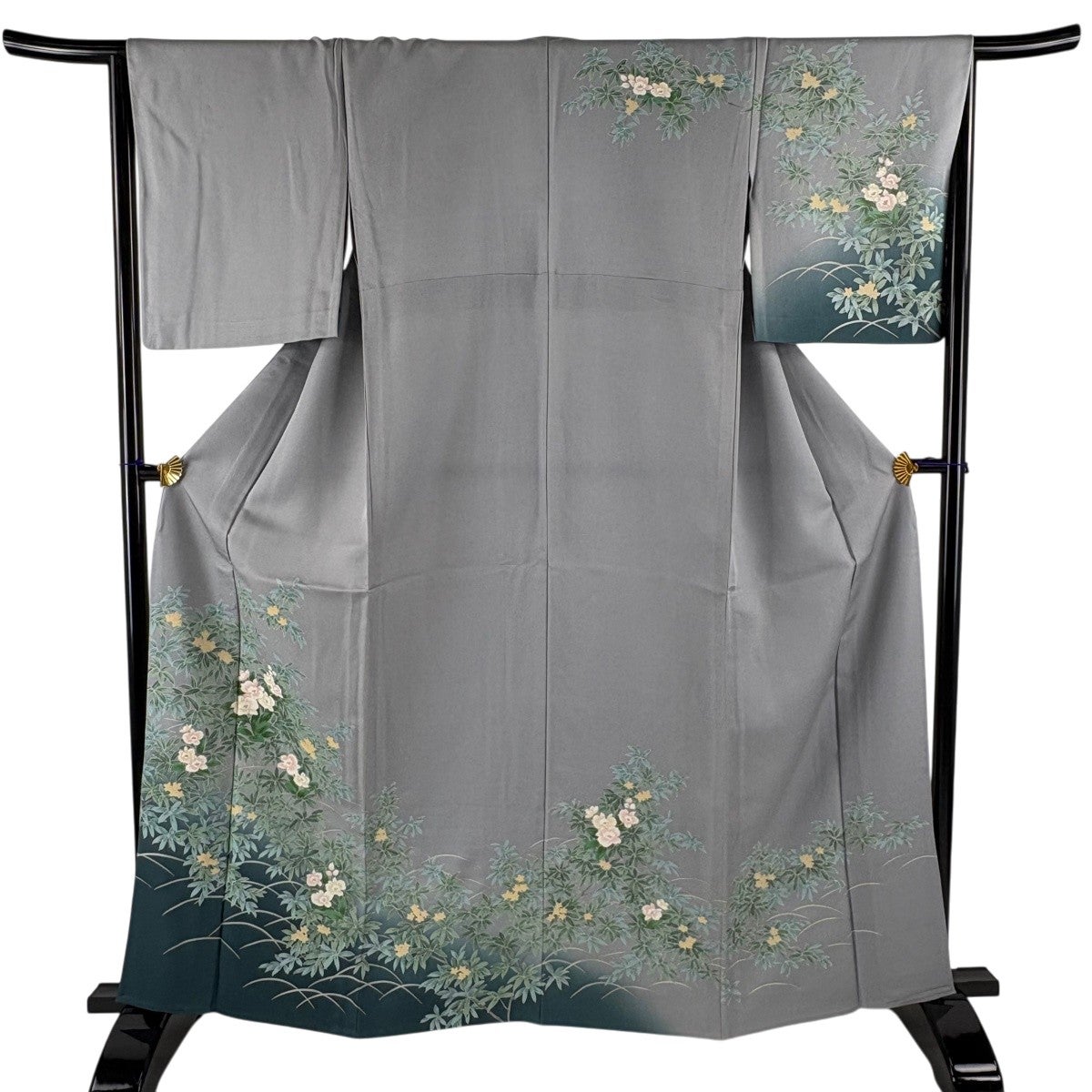 美品】 訪問着 身丈169cm 裄丈66cm M 単衣 葉柄 波 金糸 金彩 ベージュ