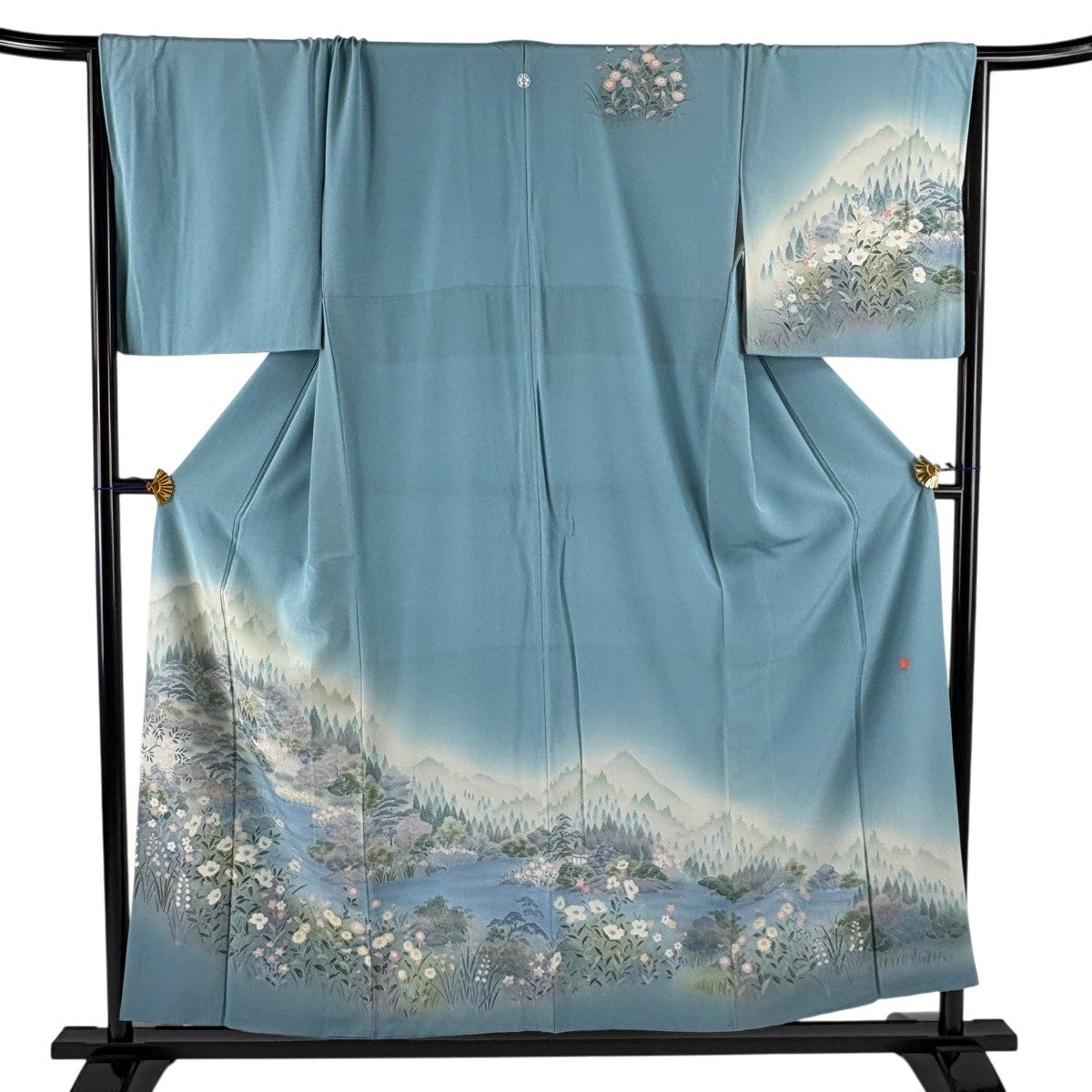 訪問着 身丈155.5cm 裄丈67.5cm L 袷 落款あり 風景 草花 染め分け
