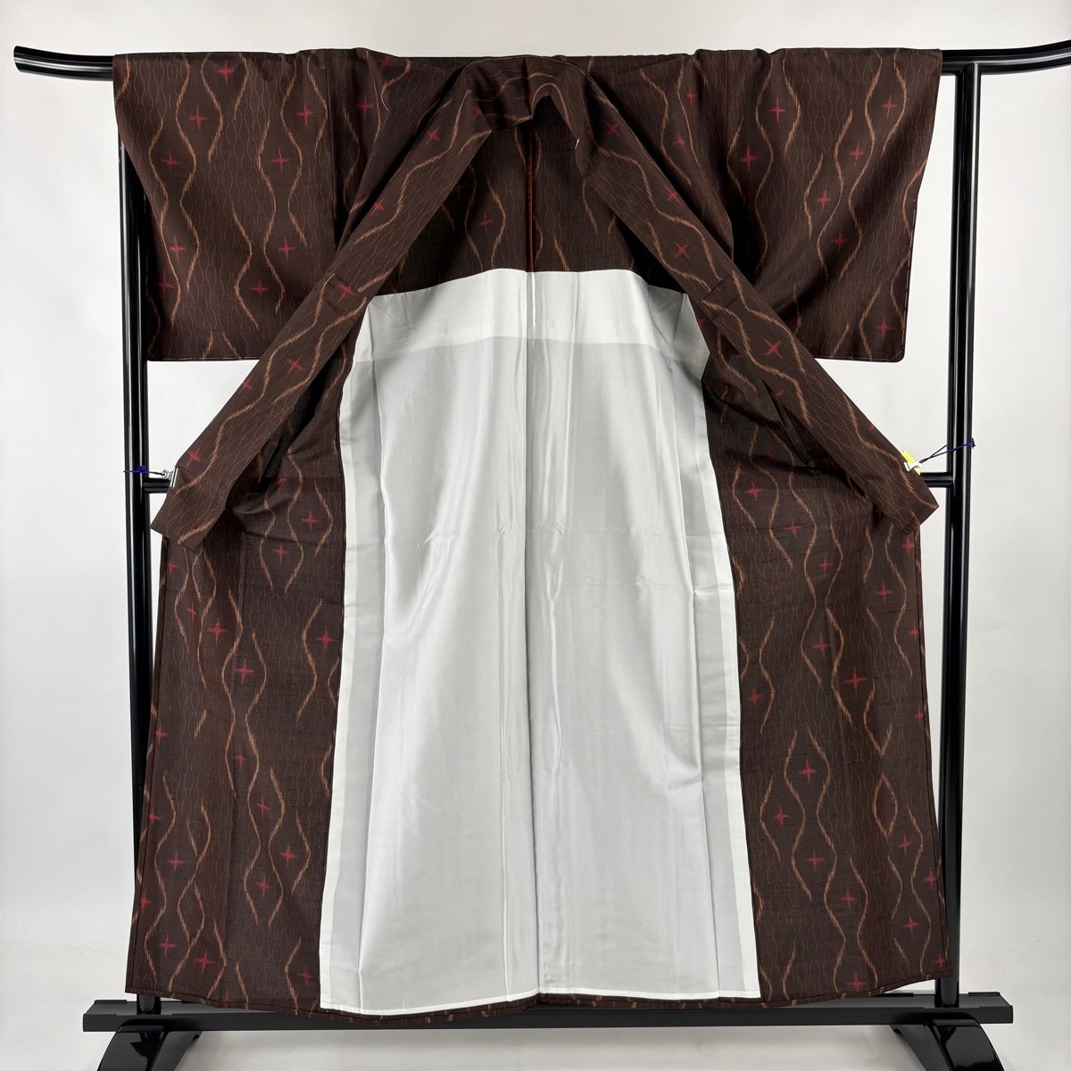美品】 紬 身丈158cm 裄丈64.5cm M 単衣 やまと 立涌 十字絣 茶色 正絹