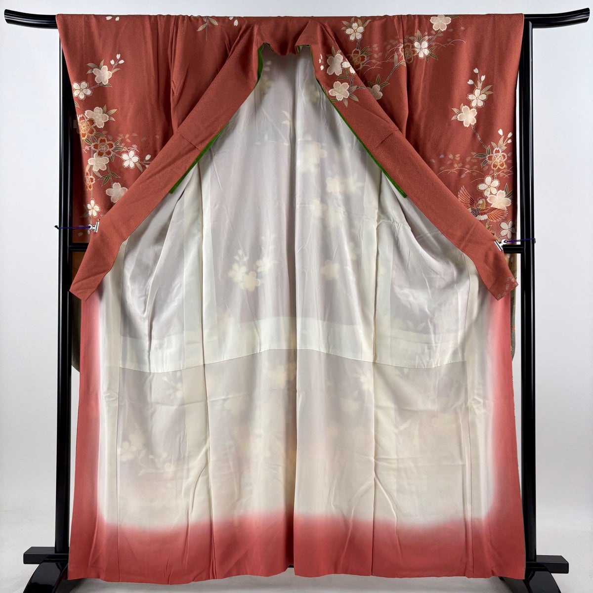 美品】 振袖 身丈160.5cm 裄丈66cm M 袷 鈴乃屋 向かい鳥 桜 金糸 金銀