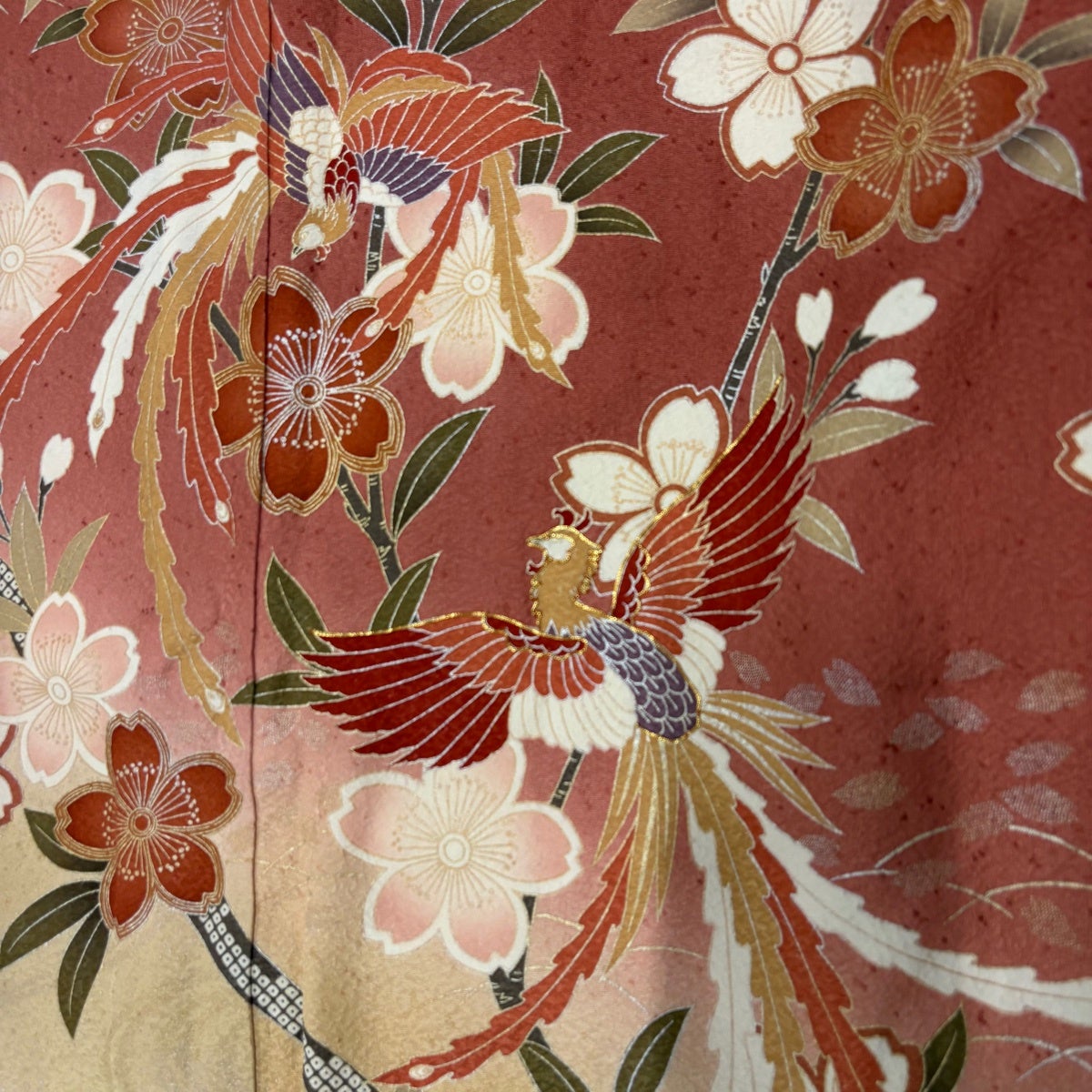 美品】 振袖 身丈160.5cm 裄丈66cm M 袷 鈴乃屋 向かい鳥 桜 金糸 金銀
