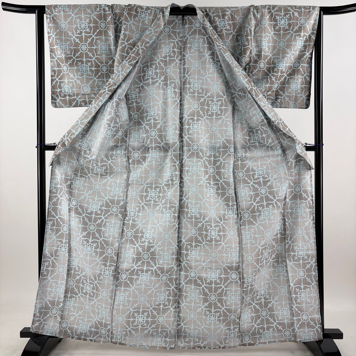 美品】 浴衣 身丈165.5cm 裄丈65cm M 花 幾何学模様 灰茶 綿 秀品