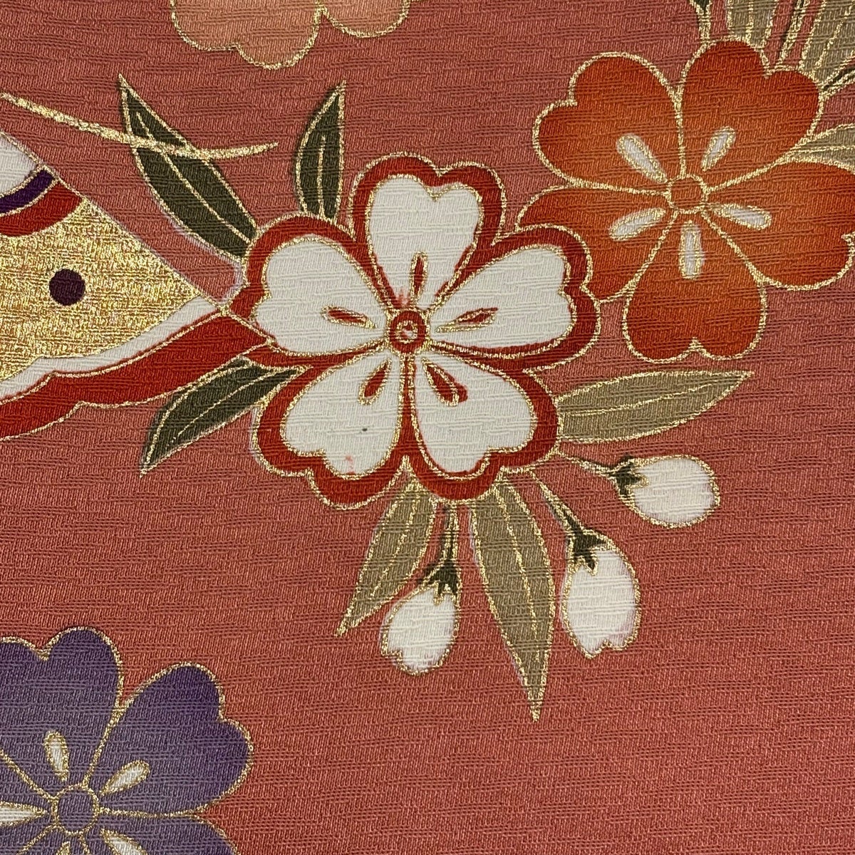 美品】 振袖 身丈168.5cm 裄丈66.5cm M 袷 蝶 桜 金糸 金銀彩 オレンジ