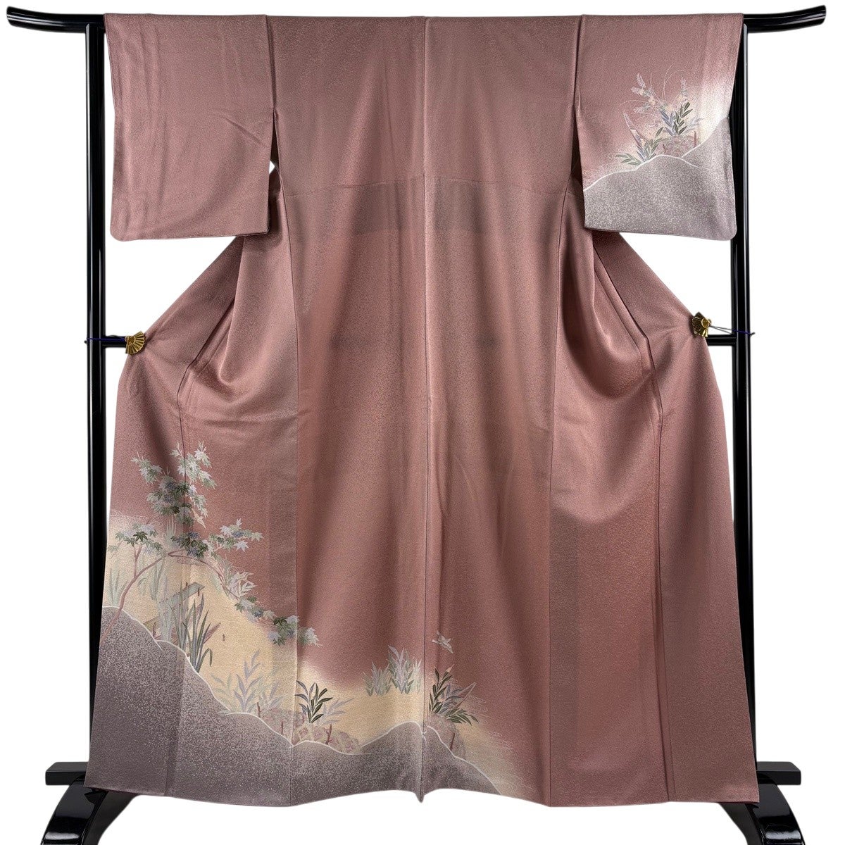 美品】 付下げ 身丈164cm 裄丈66cm M 袷 菊 萩 金彩 ぼかし 小豆色