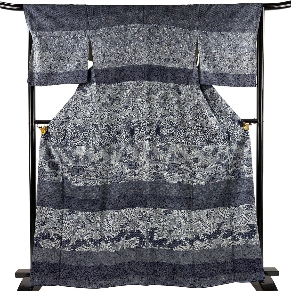 美品】 訪問着 身丈164cm 裄丈68.5cm L 袷 蝶 草花 藍色 正絹 秀品
