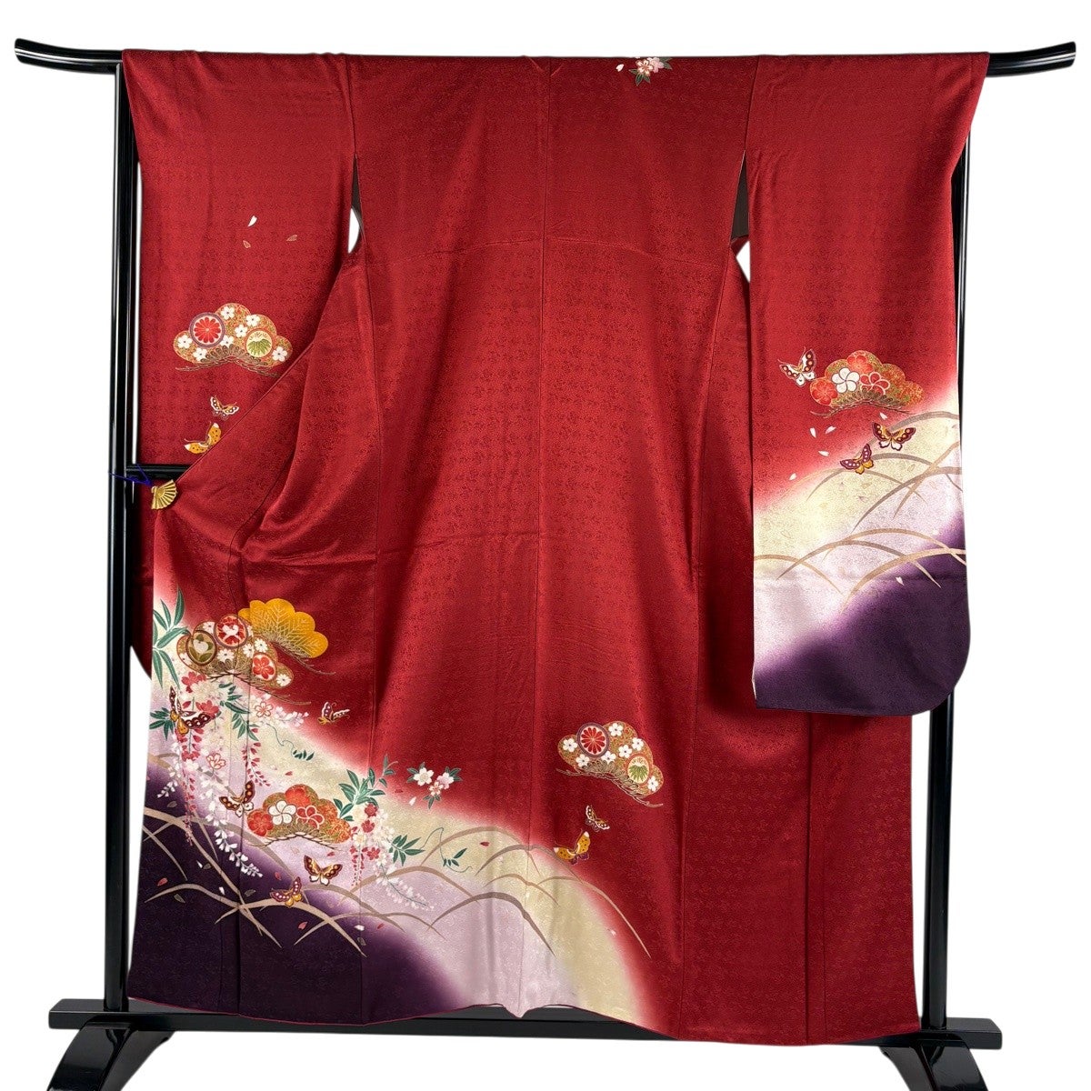 訪問着 身丈158cm 裄丈63.5cm S 袷 枝花 金彩 赤茶 正絹