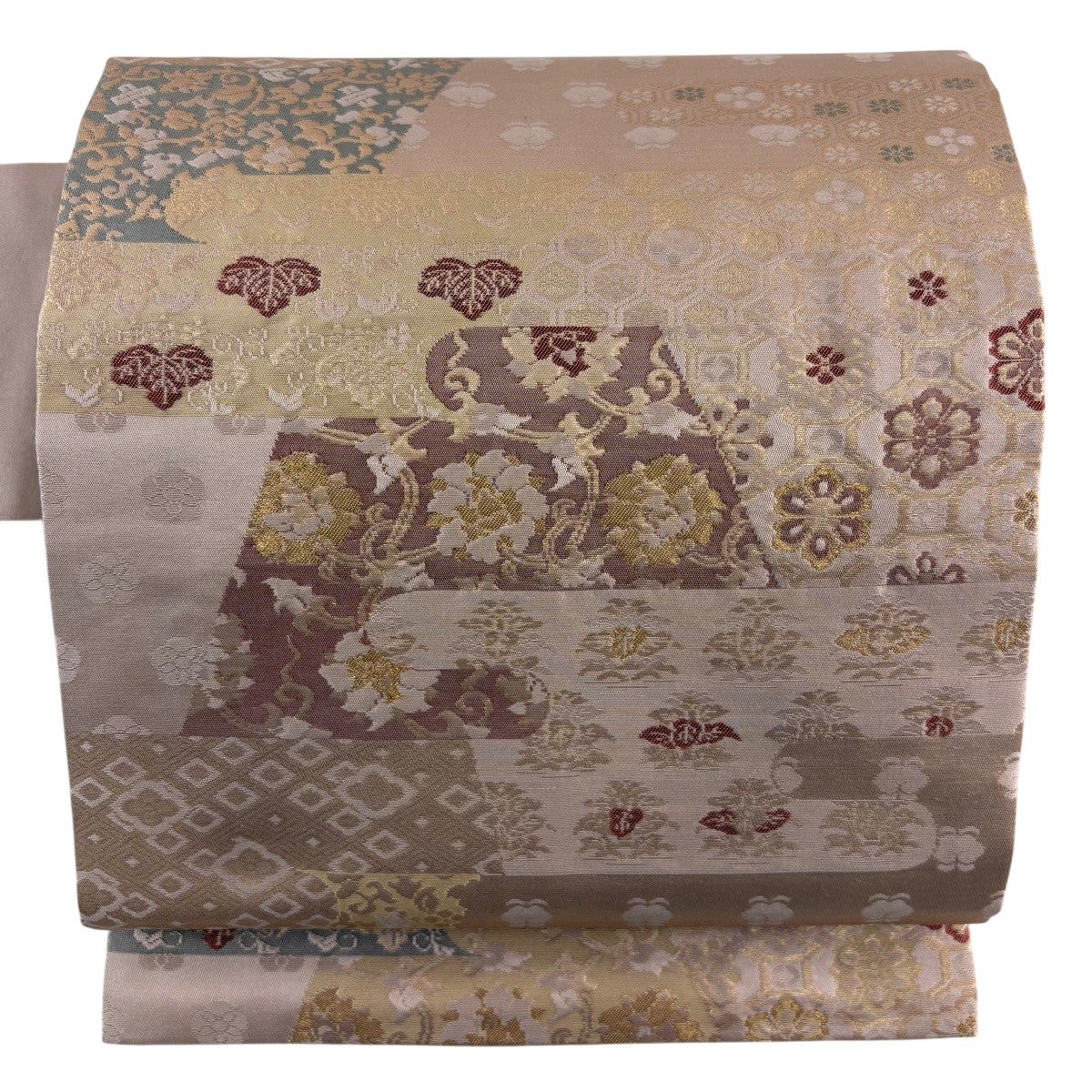 美品】 名古屋帯 優品 花唐草 鶏頭 箔 薄小豆 正絹｜中古・古着