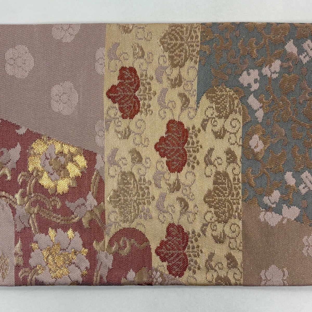 薄小豆色　花唐草　正絹　名古屋帯　375 美品】 名古屋帯 優品 花唐草 鶏頭 箔 薄小豆 正絹｜中古・古着